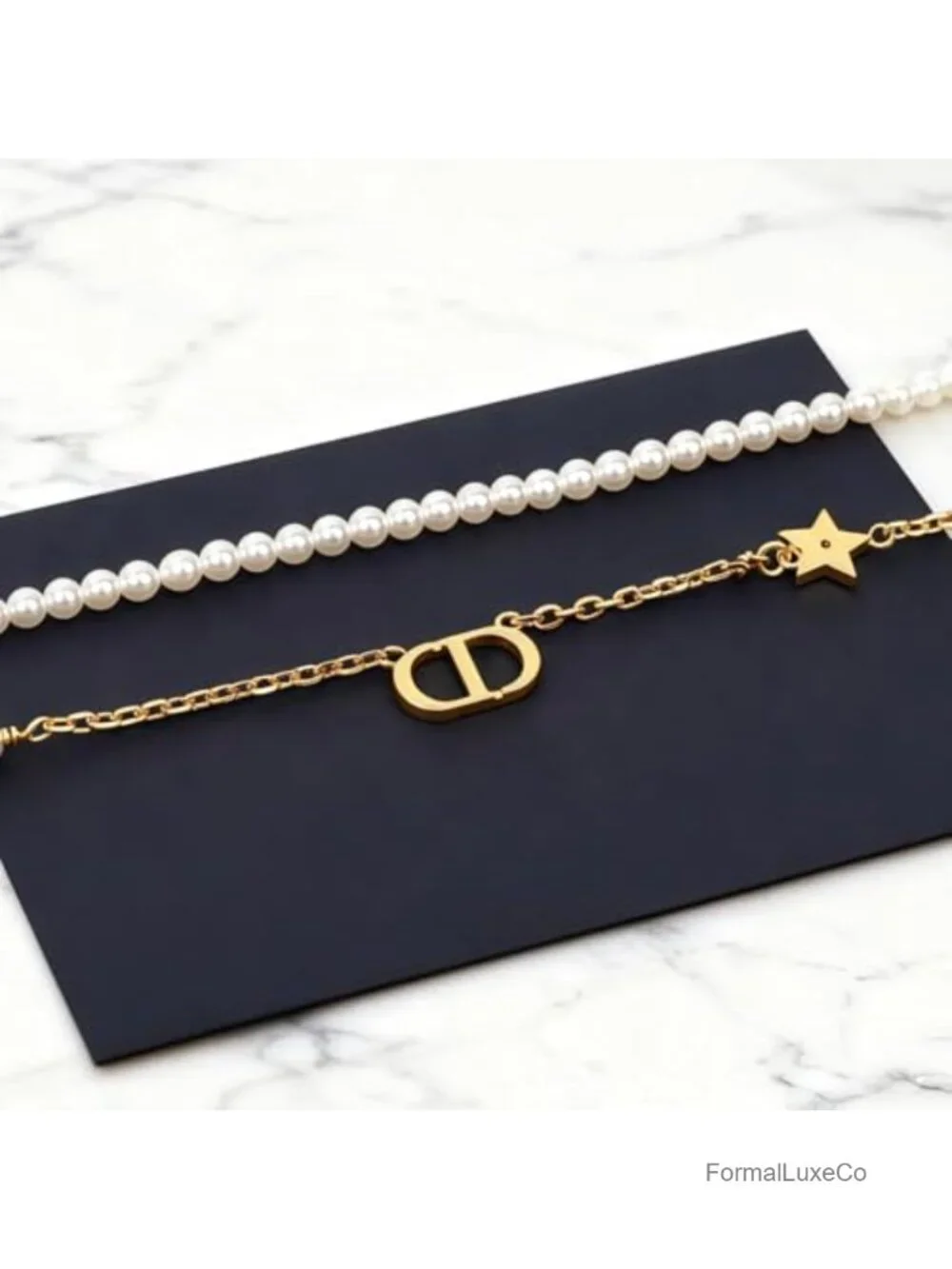 18K Gold Plated Pearl Necklace, Layered Design with Letter Pendant